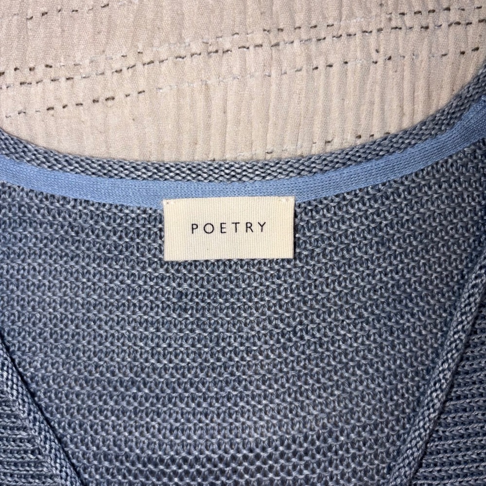 Poetry Womens Blue Délavé Linen V-Neck Knit Sweater Size US 4 Light Blue Coastal